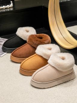 2025 de alta qualidade da moda feminina botas de neve fofo pelúcia pele do falso chinelos macios inverno interior confortável casa sapatos masculinos - Image 1
