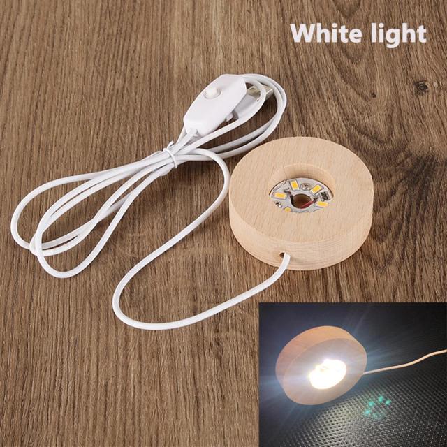Base de Lâmpada de Madeira LED com Interruptor, Bola de Cristal e Controle Remoto - Suporte para Decoração de Casa com Conexão USB