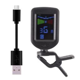 Digital Clip-On Guitar Tuner, afinador recarregável geral, Tela LCD a cores Parte, Ukelele Guitarra Baixo e Violino - Image 1