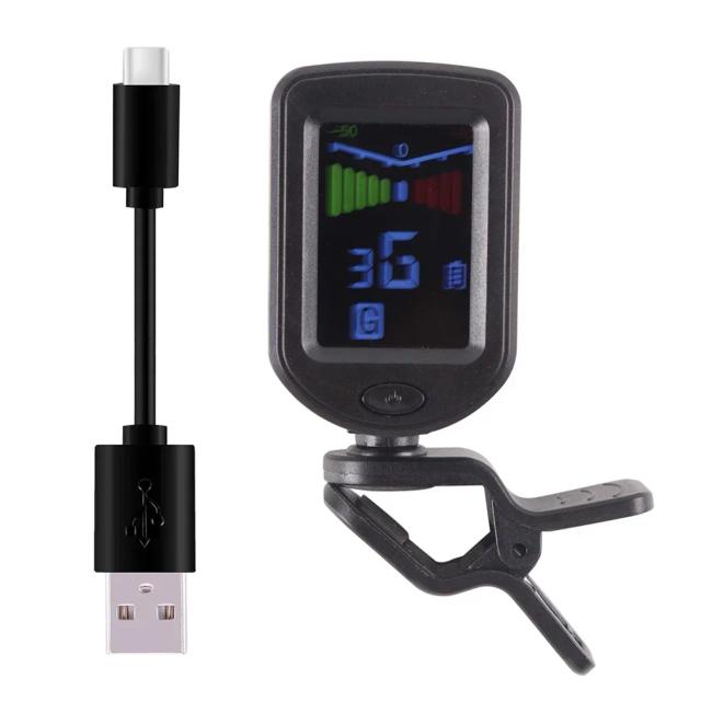 Afinador Digital Recarregável para Guitarra, Ukulele, Baixo e Violino com Tela LCD Colorida