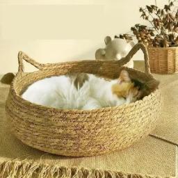 Handmade Rattan Woven Cat Litter, Tapete Removível, Lavável, Prático, Manter Quente, Especial, Pet Store, Acessórios, 4 Estações - Image 3