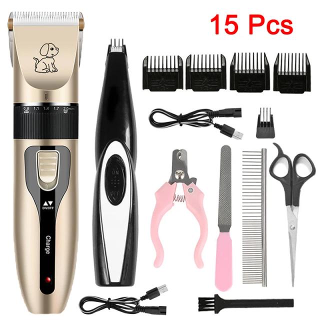 Kit Elétrico Profissional para Aparar Pelos de Cães e Gatos - Máquina Recarregável e Eficiente.