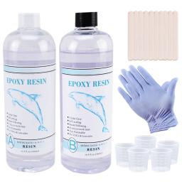 1:1 resina epóxi transparente cristal claro arte resina epóxi 2 partes kit de resina de fundição epóxi com copos de medição, vara, luvas de silicone - Image 1