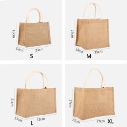 Sacos de presente reutilizáveis portáteis vintage para mulheres, sacola de serapilheira, bolsa de compras de juta praia com alça, tamanhos múltiplos, moda - Image 3