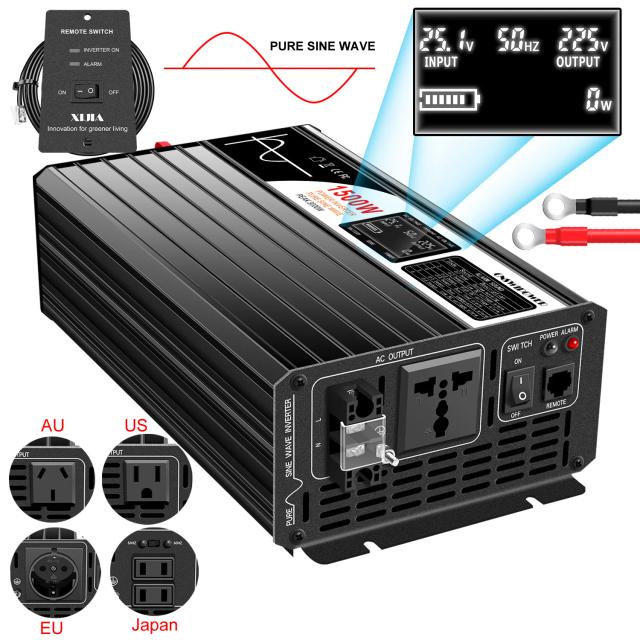 1500w 2000w 2500w 3000w inversor de energia solar de onda senoidal pura 12v/24v/48v dc para 110v 220v ac tela lcd