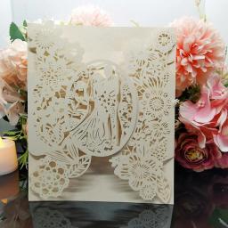 Convite de casamento de noivo e flores, 50 peças, cartão de visitas, suprimentos para festa de casamento, decoração de bolso - Image 2