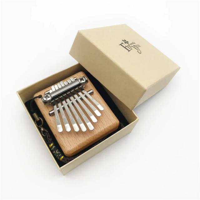 Kalimba Polegar de Madeira de Faia com Pingente - Piano Acústico de 8 Chaves para Música e Presentes Incríveis