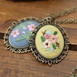 Bordado Kit Colar Pingente com Fio De Agulha, Padrões De Flores, DIY Arte Artesanato, Camisola Decoração - Image 4