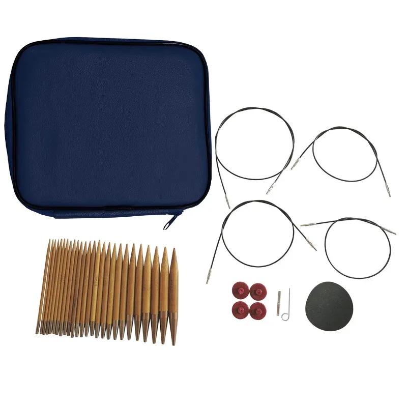 Agulhas de tricô circular crochê gancho conjunto de tricô de bambu caso intercambiável artesanato kits de costura agulha tecido diy ferramentas 13 pares - Image 1