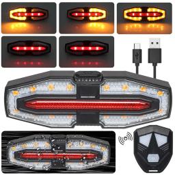 Luz traseira recarregável da bicicleta com sinais de giro, Luz traseira do ciclismo, Controle remoto sem fio, Luz traseira da bicicleta para a segurança - Image 1