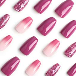 24 peças curtas de unha com glitter gradiente francês com 1 gel de gelatina e 1 lixa de unha - Image 3