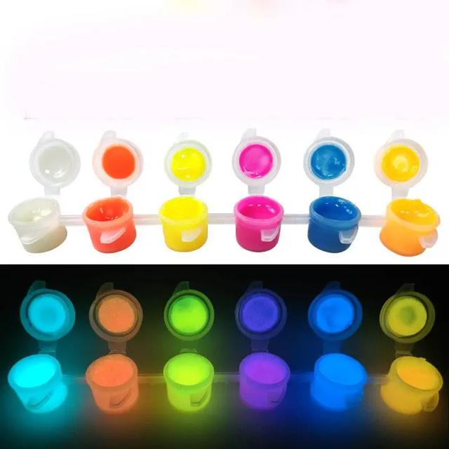 Conjunto de 6 Cores de Pigmentos Fluorescentes Acrílicos Brilhantes no Escuro para DIY em Festas e Decoração de Paredes