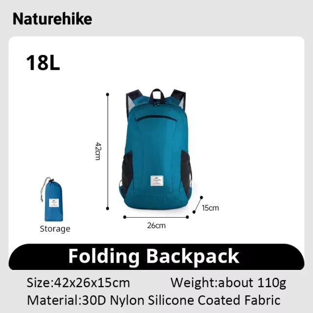 Mochila de Caminhada Ultraligeira e Impermeável Naturehike para Camping e Trekking - 18L e 22L