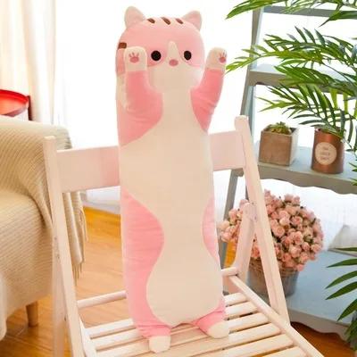 Almofada infantil de pelúcia, almofada de assento decorativa fofa de gato que dorme longa para envio - Image 1