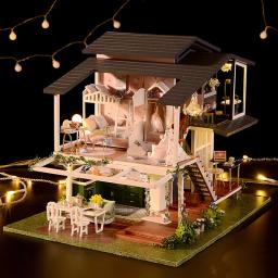 Casa de boneca grande móveis kits de construção em miniatura kit casa de bonecas diy roombox villa jardim casas de madeira brinquedo para crianças presentes adultos - Image 2