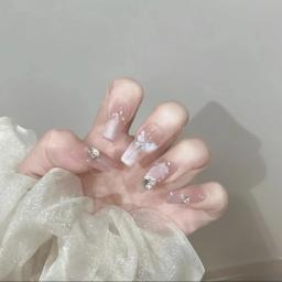 Olhos De Gato Artesanais Longos Unhas Falsas, Pontas De Unhas Vestíveis, Coração Rosa, Pressione Em Unhas, Cobertura Completa, Unhas De Acrílico, 10Pcs - Image 4