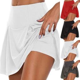 Verão feminino esportes tênis dança fitness saias curtas de secagem rápida sólida cintura alta acima do joelho dupla camada mini saias de golfe - Image 1