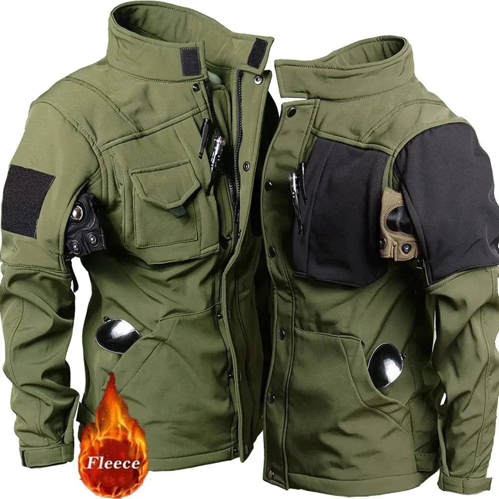 Jaqueta tática impermeável e à prova de vento masculina, jaquetas macias, bolsos múltiplos, pele de tubarão velo, casaco quente ao ar livre, inverno - Image 1