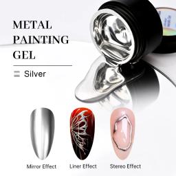 5ml super brilhante pintura metálica gel polonês cromo prata espelho efeito unha polonês flor desenho linhas verniz de unhas francês * - Image 5