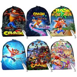 Crash bandicoot na corrida escola mochilas meninos meninas bonito pequeno sacos de viagem 3d impressão oxford à prova dwaterproof água chave sacos do caderno - Image 1