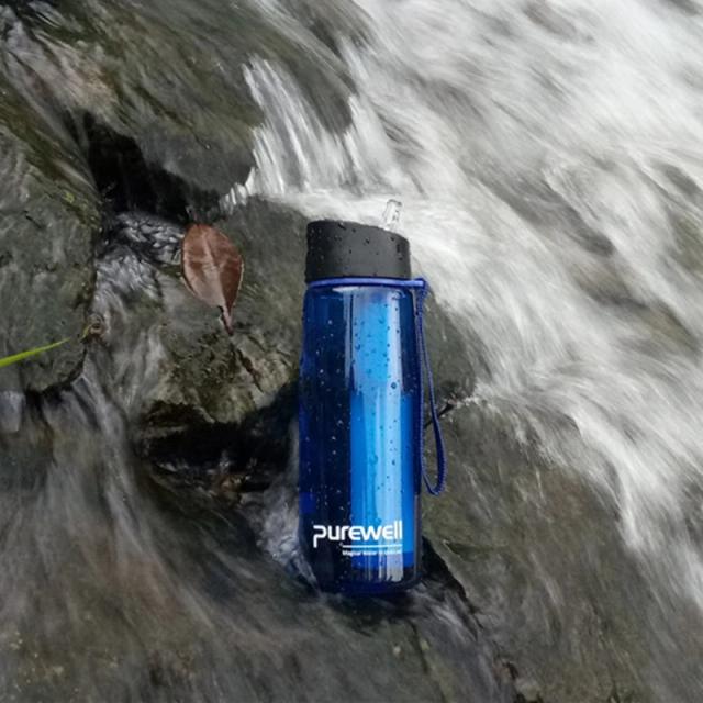 Garrafa de Filtro de Água ao Ar Livre com Purificador para Camping, Trilhas e Viagens - 650ml