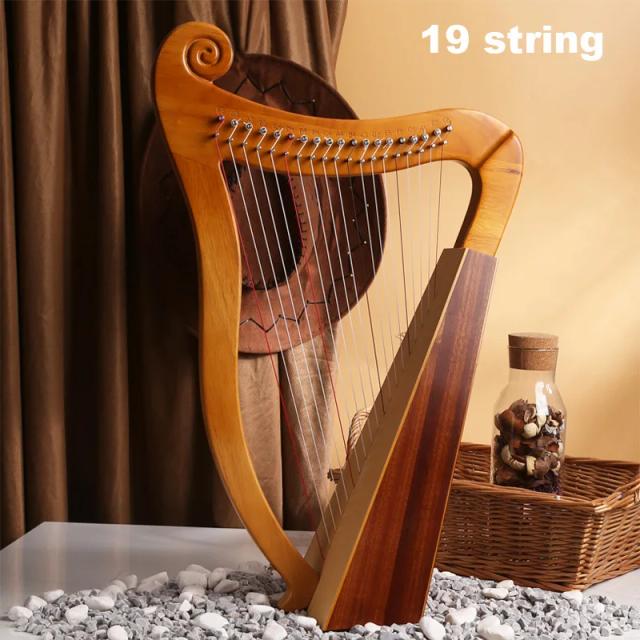 Harpa Lira em Madeira Maciça Folheada de Mogno - Instrumento Musical com 19 a 23 Cordas e Meia Chave