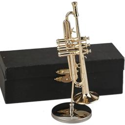 Trompete miniatura com suporte e caso, Mini instrumento musical, réplica modelo, casa ornamento, durável, cobre - Image 1