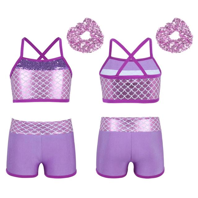 Conjunto de Dança Feminina: Regata com Estampa de Sereia e Shorts para Ballet e Ginástica Infantil