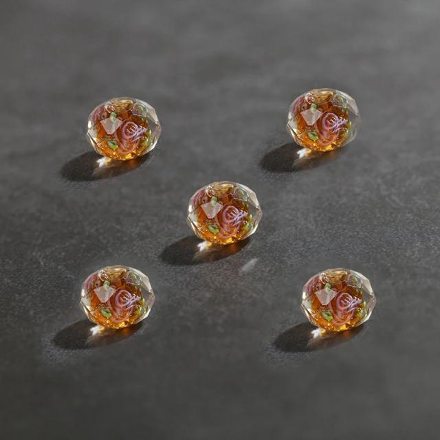 Murano Transparente Facetada Rondelle Flor Lampwork Contas de Vidro Cristal 10 Pçs