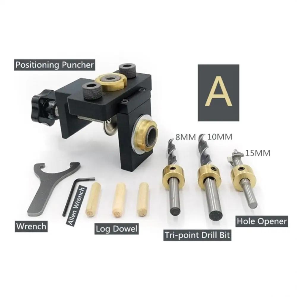 Ajustável Doweling Jig para Carpintaria, Pocket Hole Jig, 8mm, 15mm Broca, Guia de Perfuração, Localizador de Ferramentas Puncher, 1 Pc, 2Pcs em 1 - Image 1