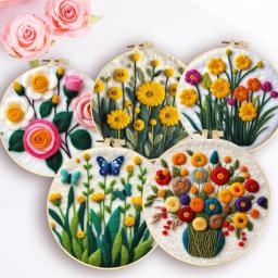 Lã Feltro Kit com Moldura Feltragem Agulhas e Flor, DIY Bordados, Engraçado Artesanato Pacote, Agulha Picture Kit - Image 1
