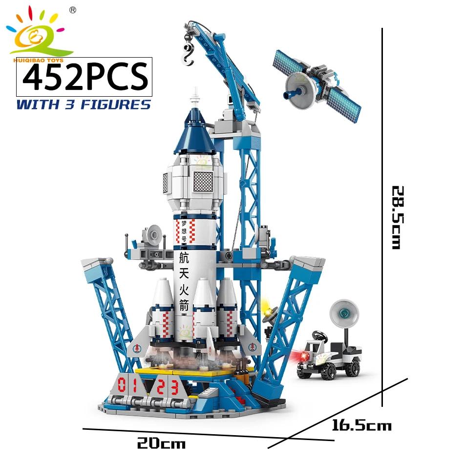 HUIQIBAO-Blocos de construção de foguetes tripulados para crianças, aviação espacial, figura do astronauta, cidade, tijolos modelo aeroespacial, brinquedos para crianças - Image 1