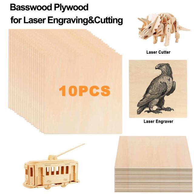 Conjunto de 10 Peças de Madeira Inacabadas para Gravação a Laser, Corte e Projetos de Artesanato DIY