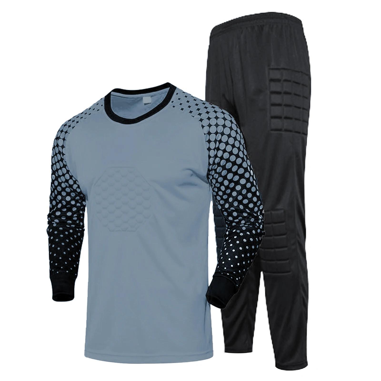 Criança meninos futebol guarda-redes roupa esporte terno futebol treinamento jogo uniforme manga longa esponja acolchoado camiseta com sweatpants - Image 1