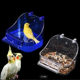 Alimentador de pássaros de plástico durável e banho, design fácil de limpar com poleiro para papagaios, pássaros pequenos, azul, claro, versátil, 1 pc - Image 1