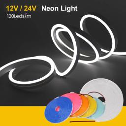Impermeável LED Neon Strip Light, flexível Corda Luzes, lâmpada de silicone, decoração para casa com 2Pin Wire, 9 cores, 12V, 24V - Image 3