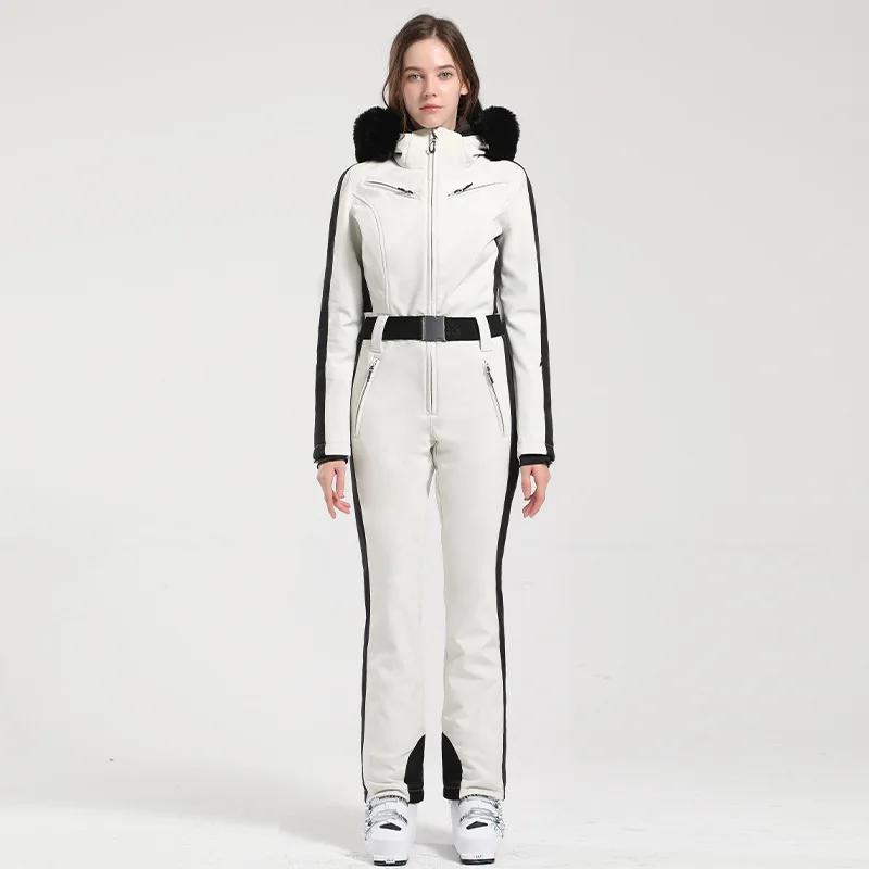 Gsou neve terno de esqui de uma peça feminino espessamento snowboard macacão feminino inverno à prova de vento à prova dwindproof água respirável roupas esqui - Image 1