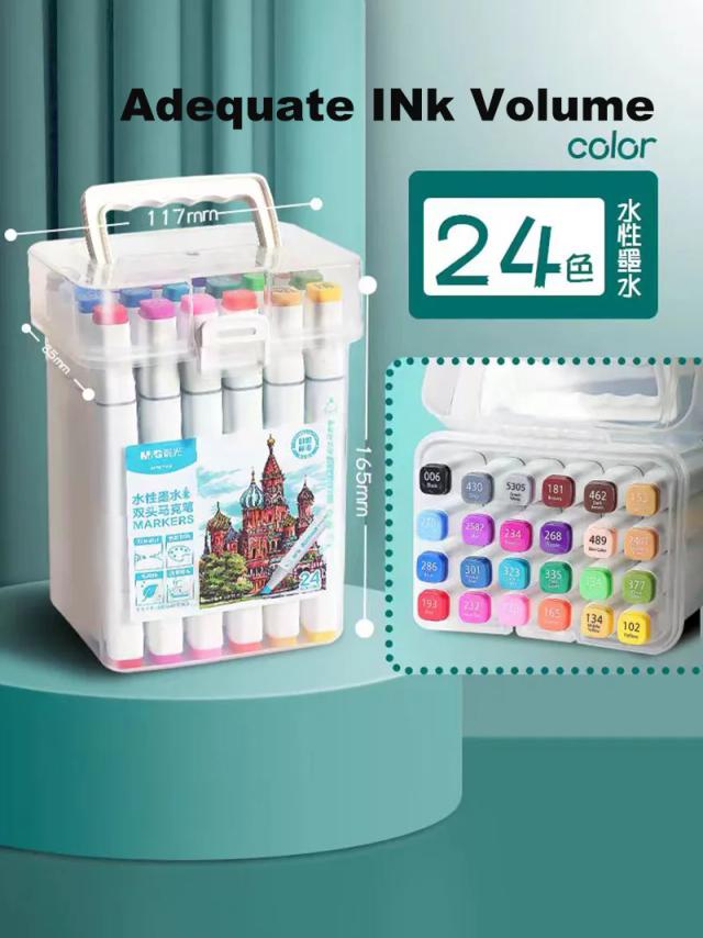 Conjunto de Canetas Marcadoras M & G-Oily Art com Ponta Dupla para Desenhos, Graffiti e Mangá - 24 Cores Vibrantes