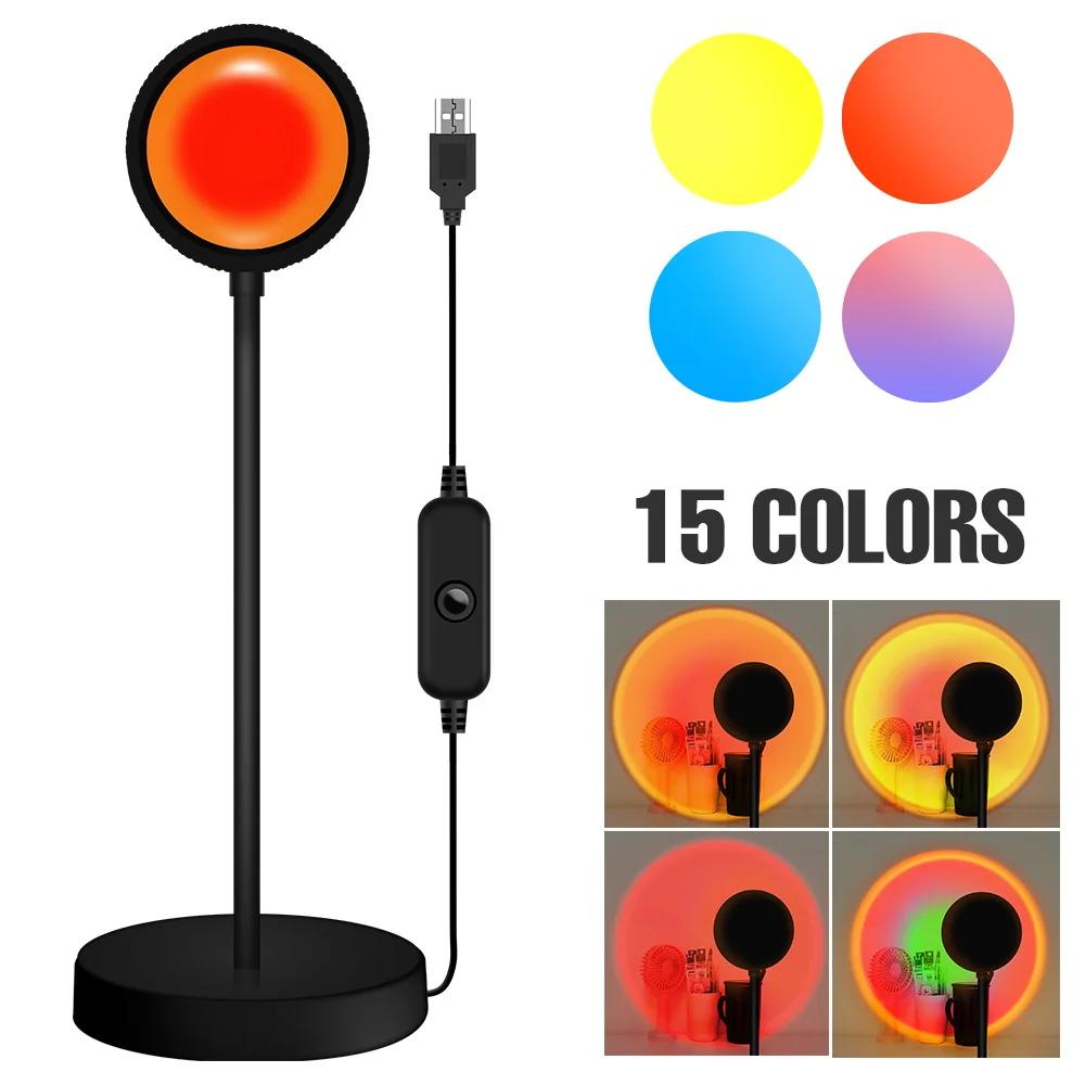 LED RGB Sunset Night Light, Luz do anel, Lâmpada de cor, USB Rainbow, Decoração de mesa, Iluminação doméstica - Image 1