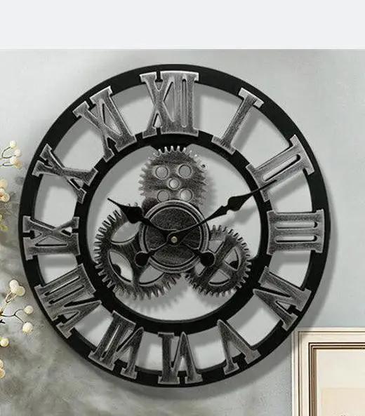 Relógio de Parede 3D em Madeira Retro com Estilo Industrial para Decoração Elegante de Sala de Estar e Escritório