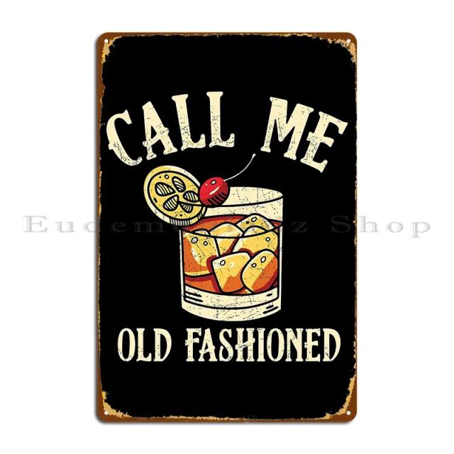 Placa Metálica Personalizada para Festa - Cartaz Vintage de Coquetel "Me Chame Bebendo" em Estilo Antiquado