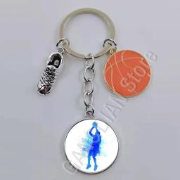 Moda jogar basquete foto chaveiro basquete equipe lembrança de vidro cabochão chaveiro esportes bola amante carro chaveiro - Image 2