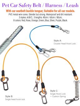 Cinto de segurança de carro com trela fina leve, cinto impermeável para cães grandes no carro Double Head Hook Lock, cão de estimação - Image 1