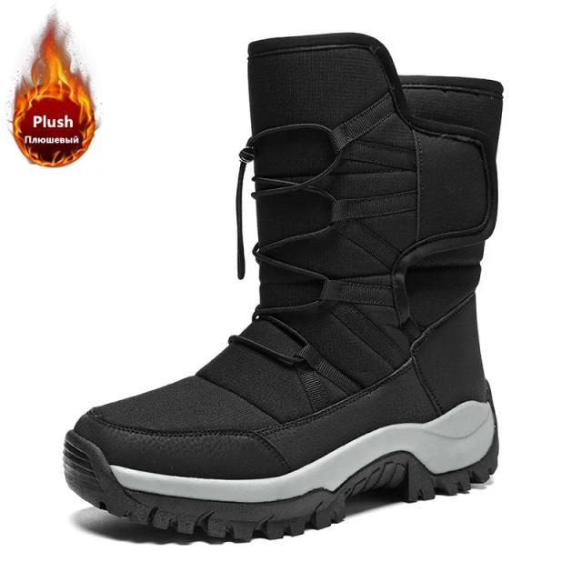 Sapatos masculinos de inverno à prova d'água com pelúcia quente e solado antiderrapante para caminhadas e trabalho
