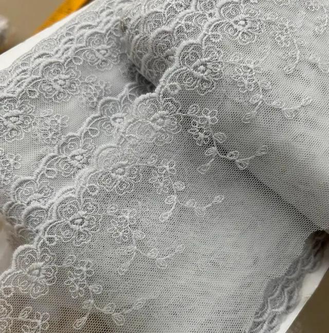 Guarnição Bordada de Algodão Cinzenta para Casamento - Tela Nigeriana Elegante, 2m de Comprimento e 9cm de Largura