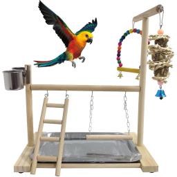 Suporte De Treinamento De Madeira Para Papagaio Escada De Escalada Brinquedos De Balanço Com Sinos Suprimentos De Balanço, Suporte Para Pássaro, Dropshipping, 1PC - Image 1