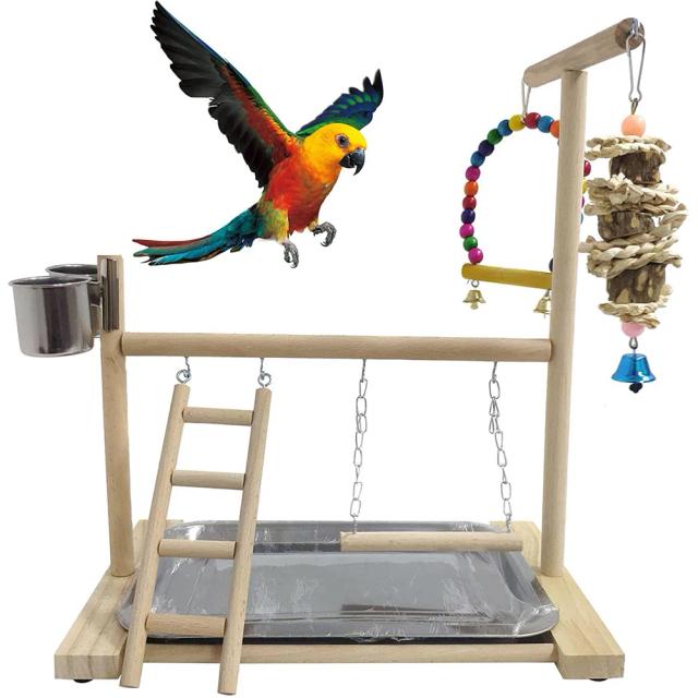 Escada de Escalada de Madeira para Papagaios com Sinos - Suporte de Treinamento e Brinquedo para Pássaros, Ideal para Dropshipping