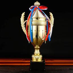 Personalizado grande ouro troféu Copa, fita colorida, prêmio de ouro para esportes, torneios, futebol, futebol, League Match - Image 1