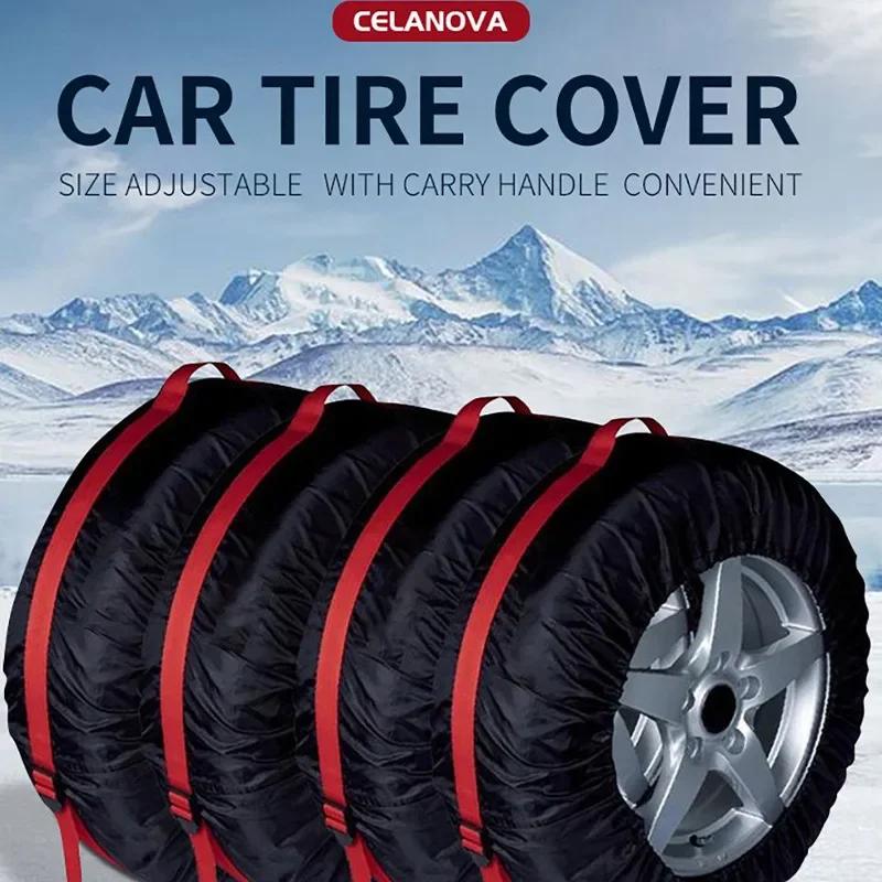 Conjunto de 4 peças de capas para pneus de carro, saco de armazenamento de pneus sobressalentes de poliéster, capa de proteção contra poeira, acessórios para pneus de automóvel, capas protetoras - Image 1