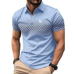 Camisa polo casual de manga curta masculina, impressão digital 3D, com zíper, moda golfe, negócio, novo, verão - Image 5